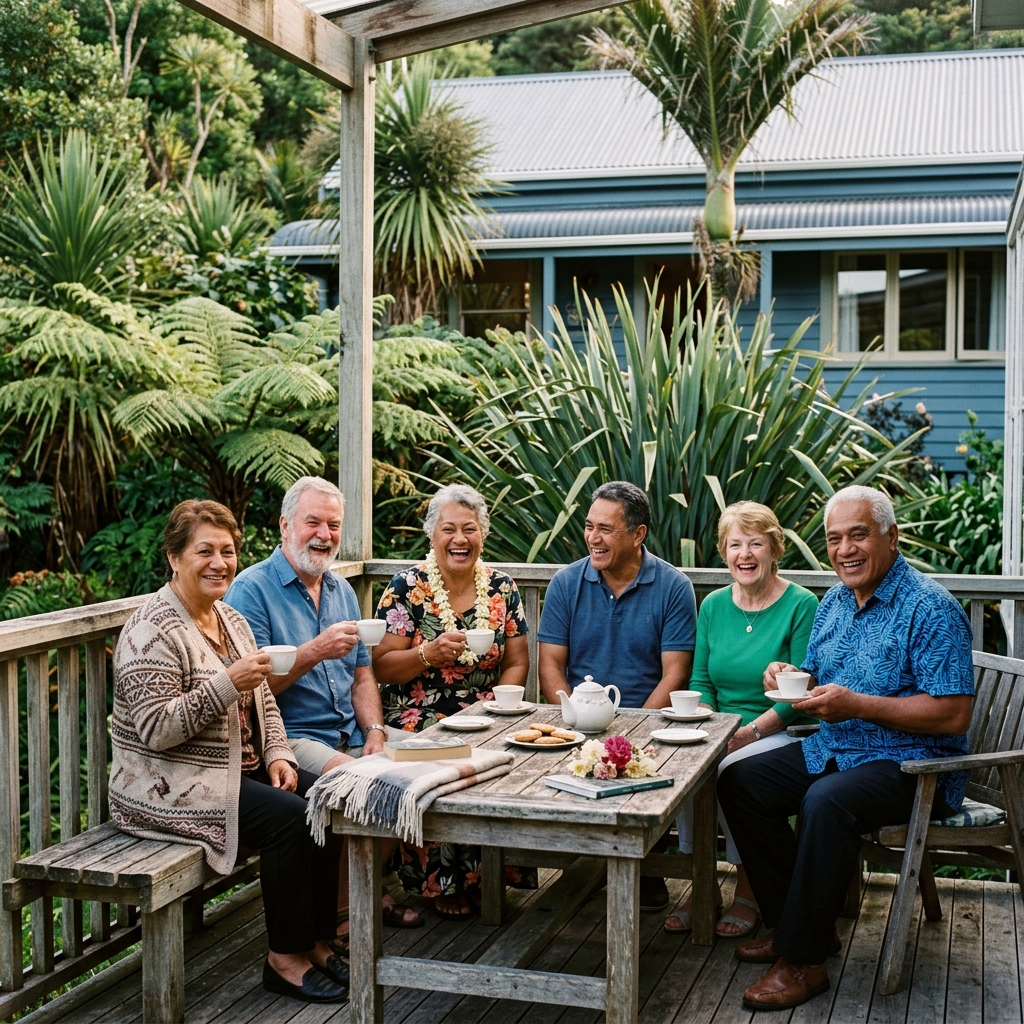 Seniors and Neighbours Gathering in a Community Garden